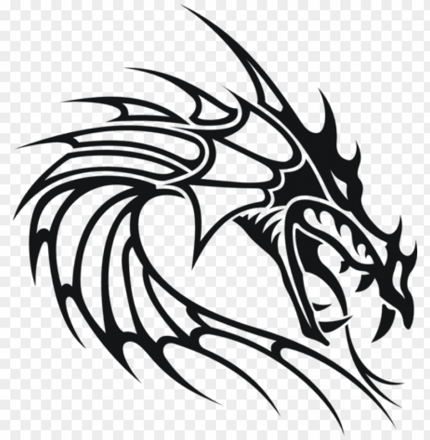 Download image black and white stock dragon tribal design ideas - simple  chinese dragon head drawi png - Free PNG Images | TOPpng