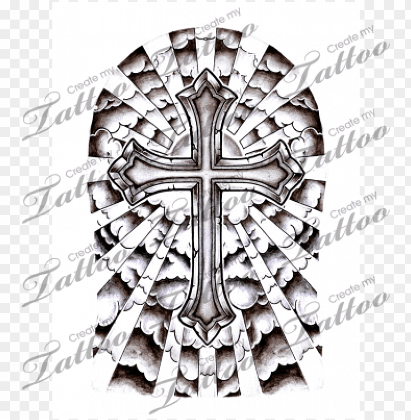 Download unique clouds background tattoo cross with clouds and - cross half  sleeve tattoo png - Free PNG Images | TOPpng