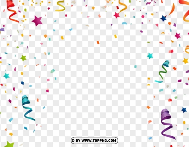 Happy Birthday Confetti With Colorful Streamers PNG Transparent Background