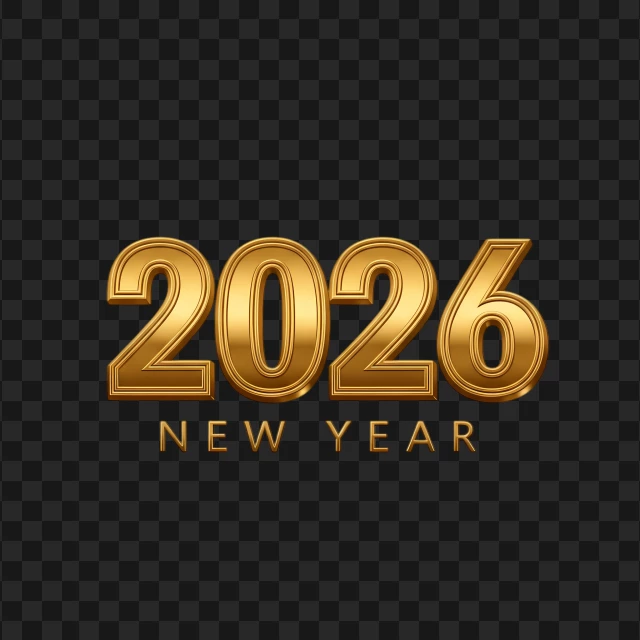 Elegant Golden 2026 Happy New Year Typography PNG Transparent Background
