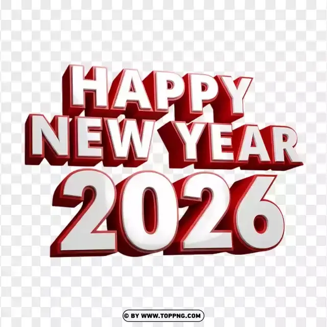 Red And White Happy New Year 2026 Typography PNG Transparent Background