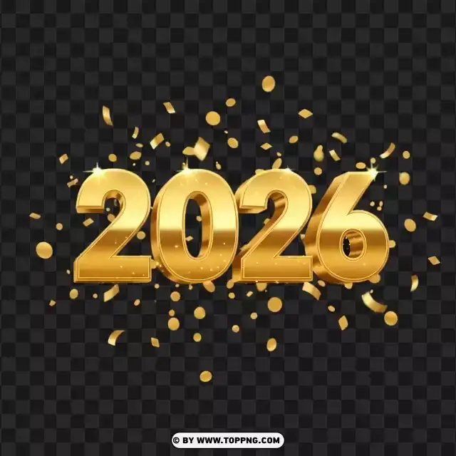 Gold Confetti 2026 Celebration Graphic PNG Transparent Background