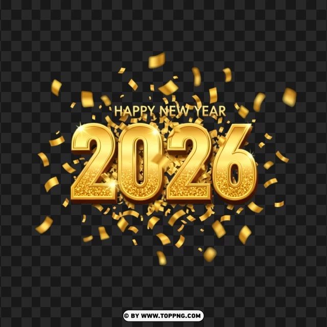 Bright Gold Confetti 2026 Festive Typography PNG Transparent Background