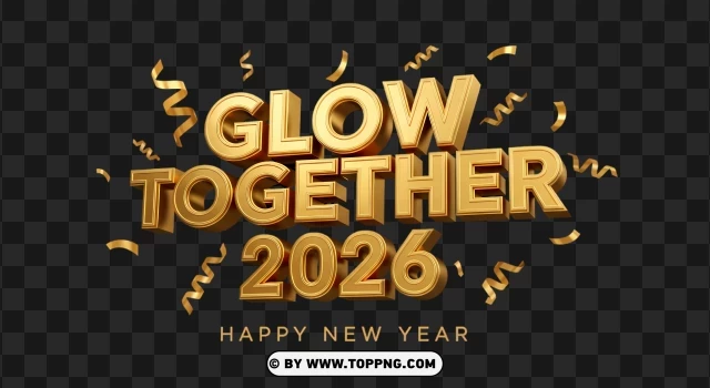 Glow Together Happy New Year 2026 3D Typography PNG Transparent Background