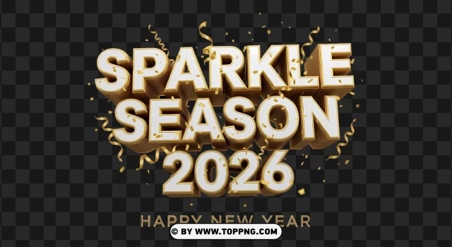 Sparkle Season Happy New Year 2026 Font Layout PNG Transparent Background