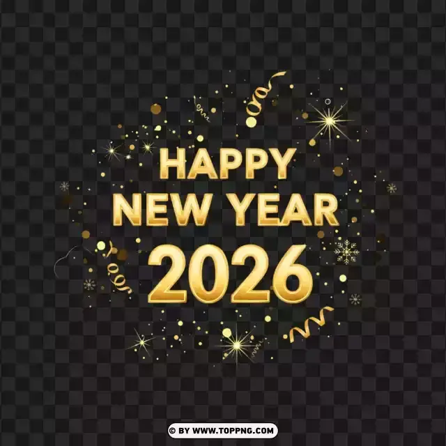 Bright Happy New Year 2026 Celebration Text PNG Transparent Background