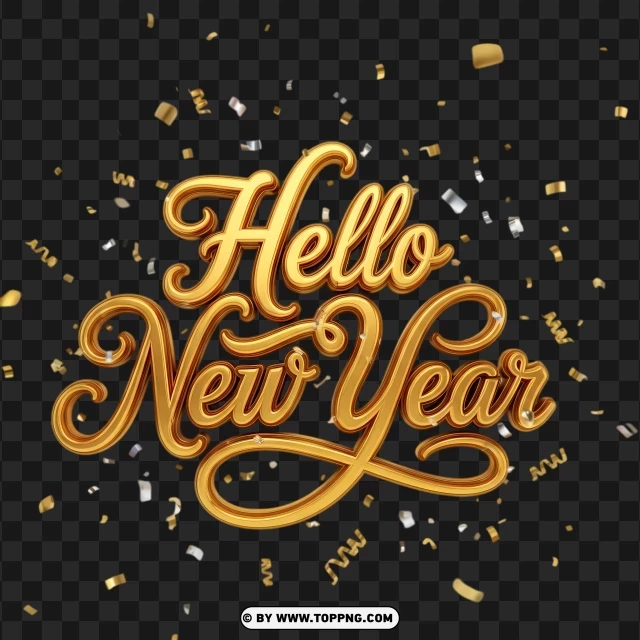 Hello 2026 Festive Typography With Ribbon And Confetti PNG Transparent Background