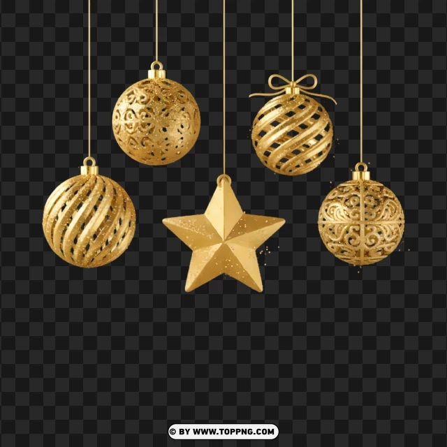 Gold Glitter Hanging Christmas Elements PNG Transparent Background