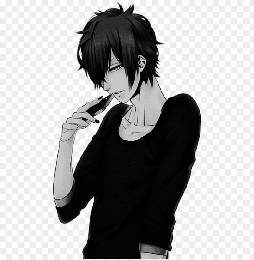 15 Black Hair And Clothes Anime Guy Transparent Png Brown