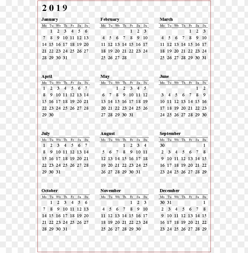 Free download | HD PNG 2019 calendar png pics png images background ...