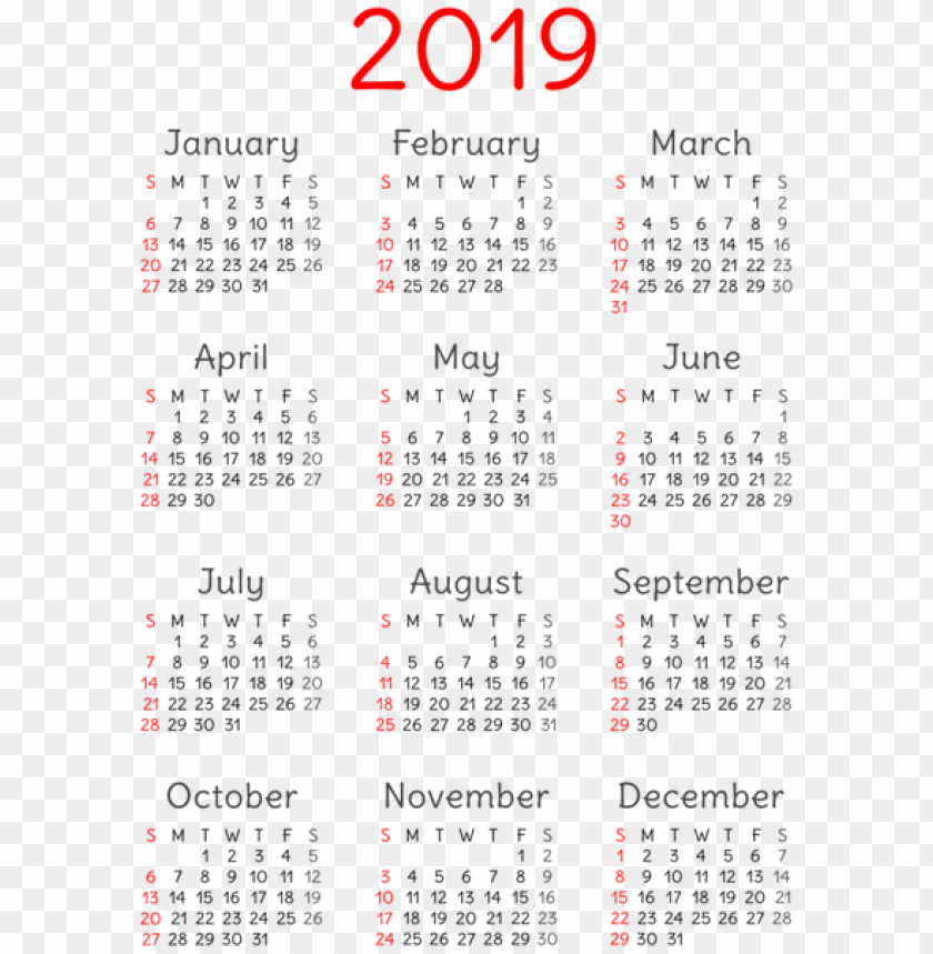 Free download | HD PNG 2019 calendar transparent PNG Images 41617 | TOPpng