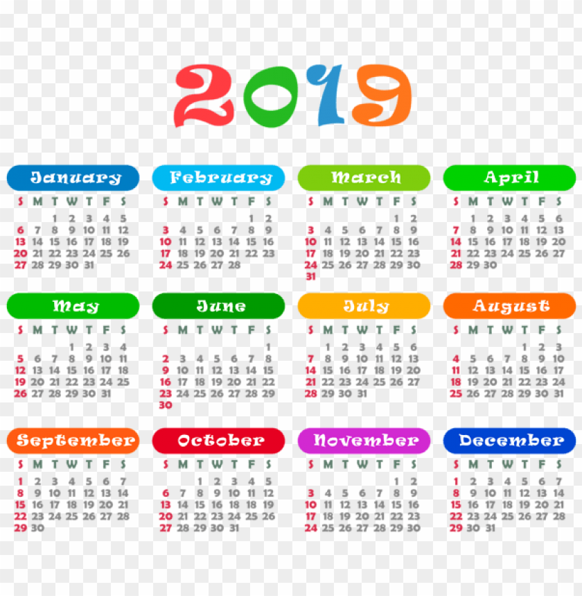 Free download | HD PNG 2019 colorful calendar PNG Images 41620 | TOPpng
