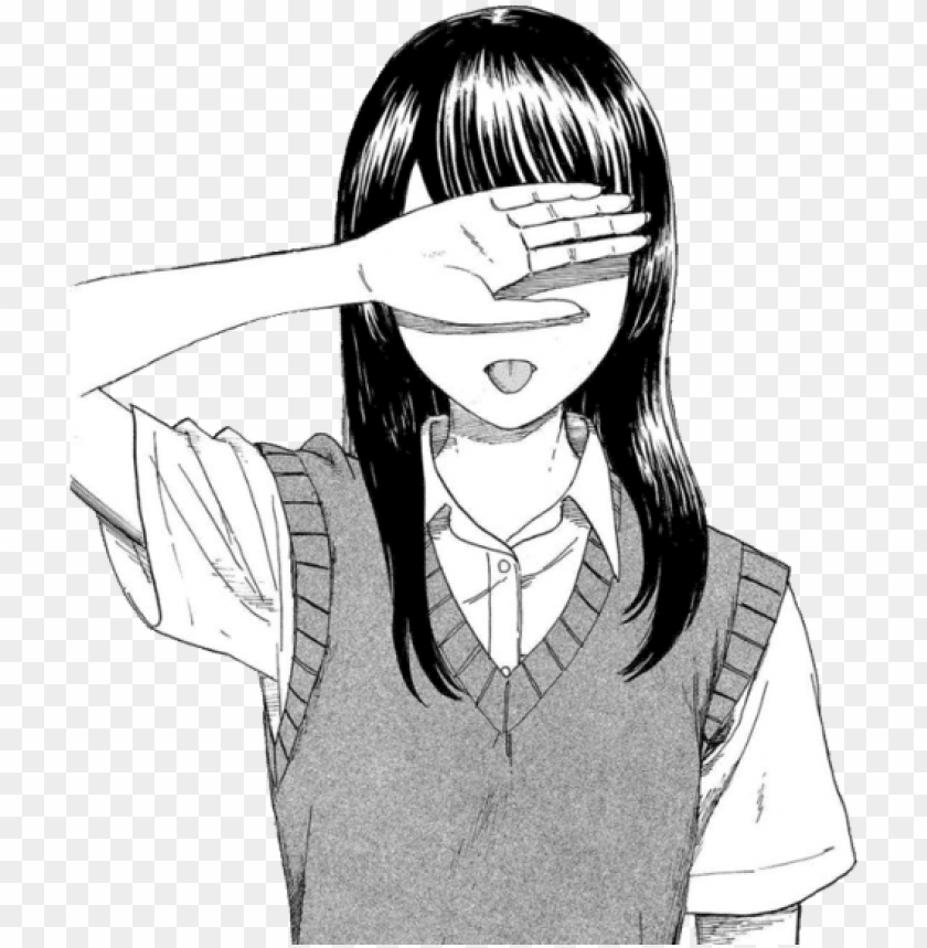 Anime Girl Cartoon Monochrome Aesthetic Png Anime Girl