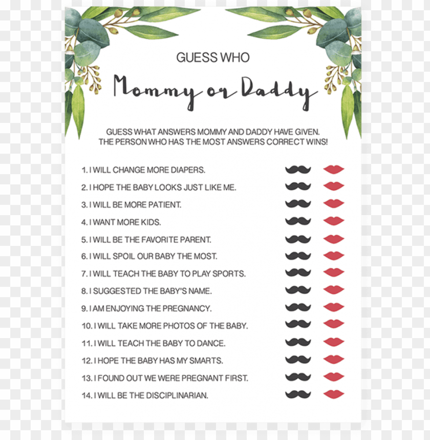 Botanical Baby Shower Mommy Or Daddy Game Printable Emoji Baby Shower Game Png Image With Transparent Background Toppng - roblox answers to guess the emoji