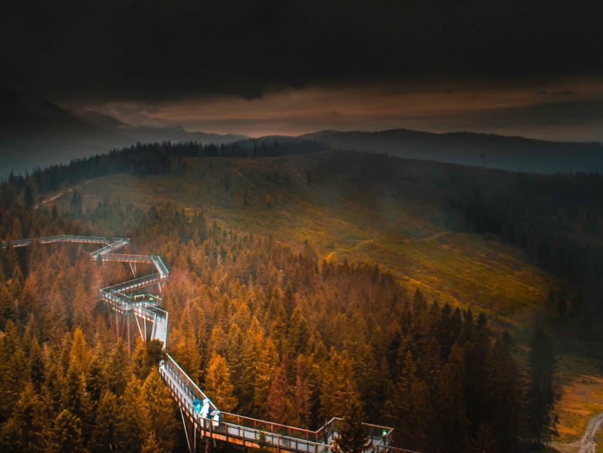 Free Download HD PNG Bridge Mountains Fog Clouds Aerial View K Wallpaper TOPpng