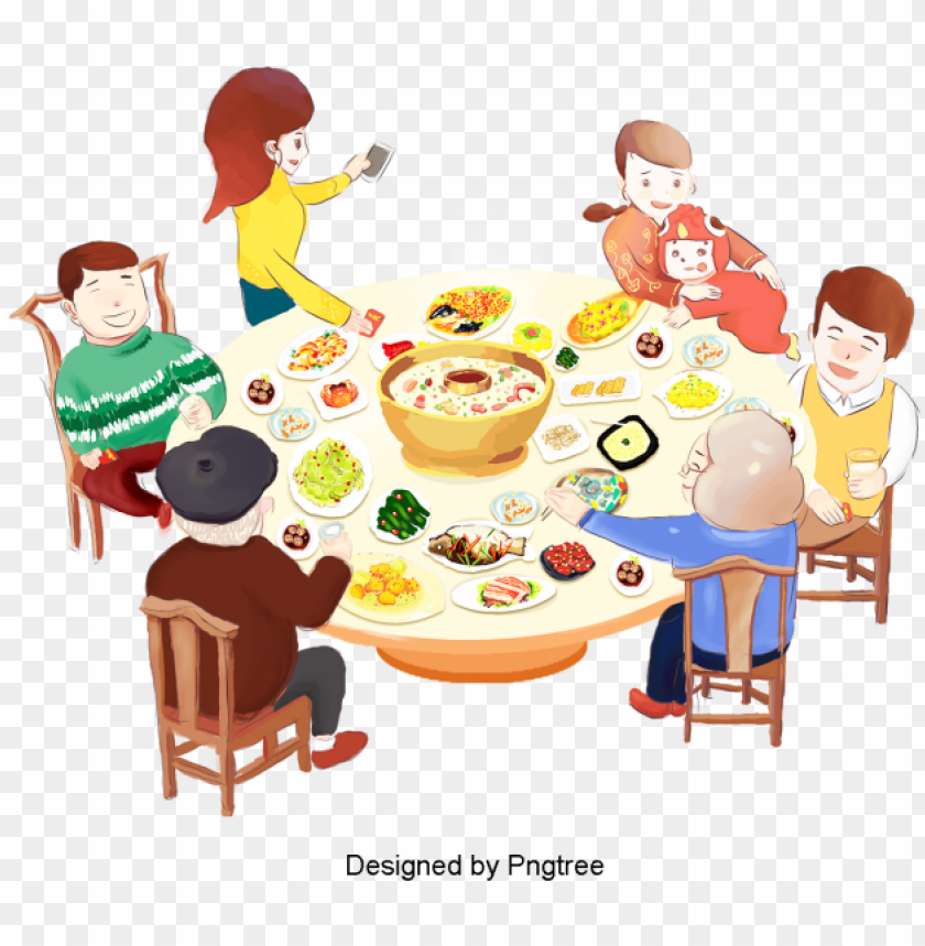 Cartoon Happy Family Design Pattern Cartoon Hand Reunion Dinner cutout ...