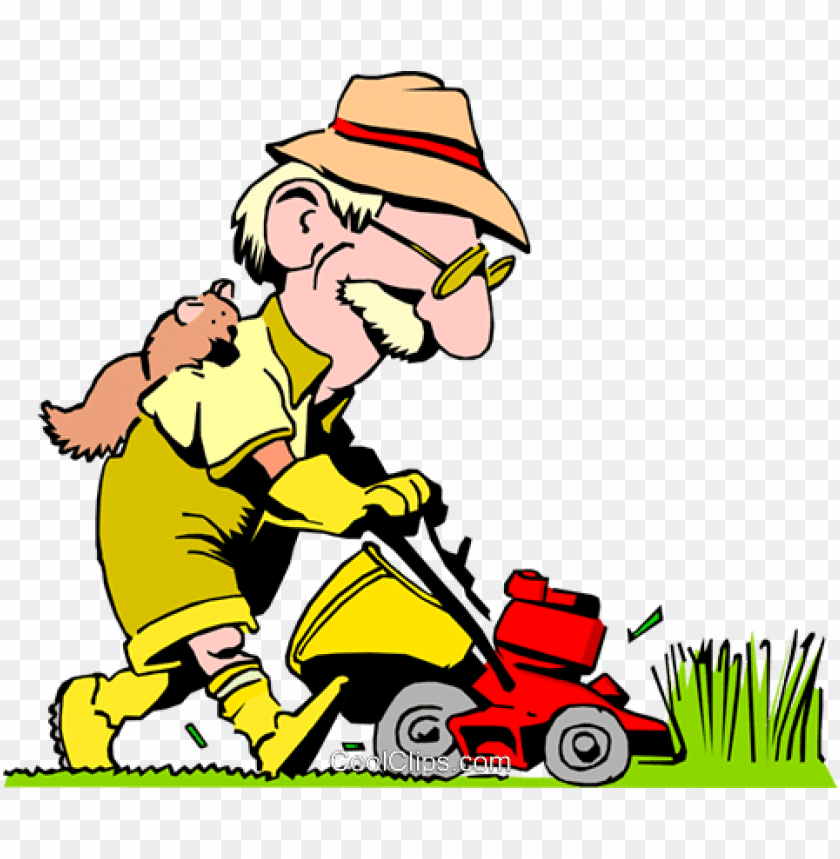 Download cartoon man with lawnmower royalty free vector clip - cartoon
