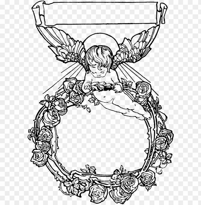 Cherub Rose Wreath Ex Libris Free Download Angel Wings Frame Png