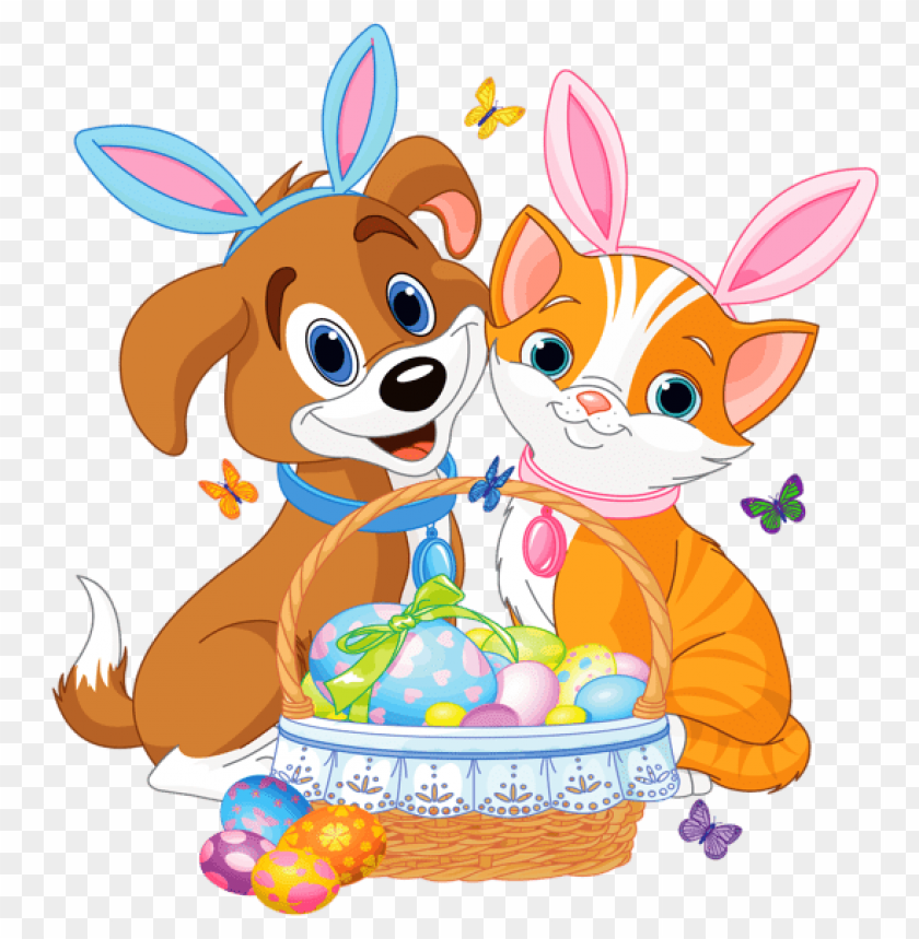 Download Cute Puppy And Kitten With Easter Bunny Ears And Basket Png Images Background Toppng