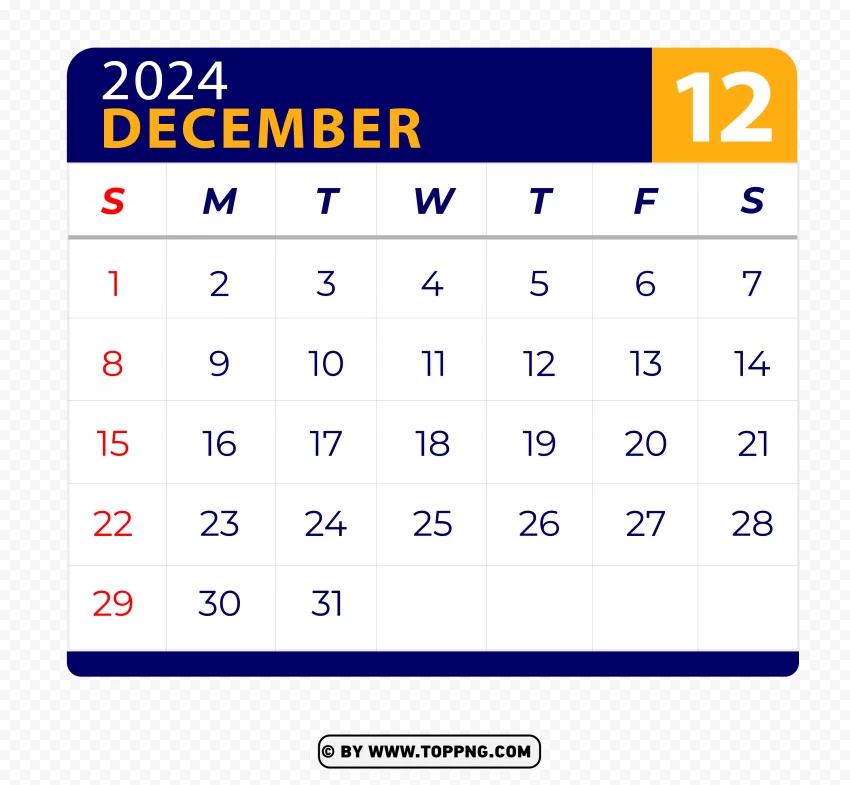 Free download HD PNG december 2024 calendar vector page with hd