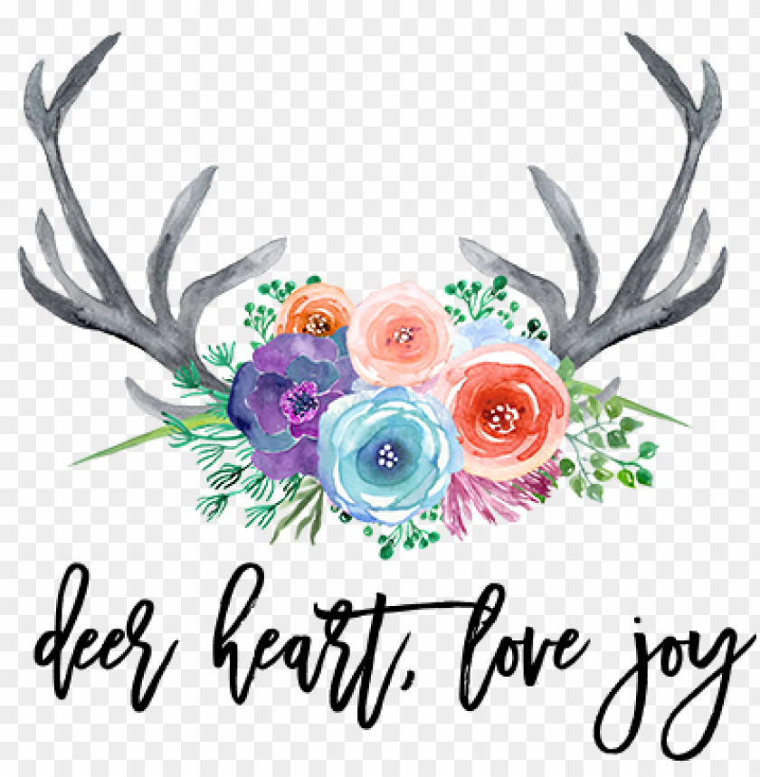 Deer Heart Love Joy Floral Watercolor With Antlers Free Clip Art Png Image With Transparent Background Toppng - floral dark green aesthetic roblox