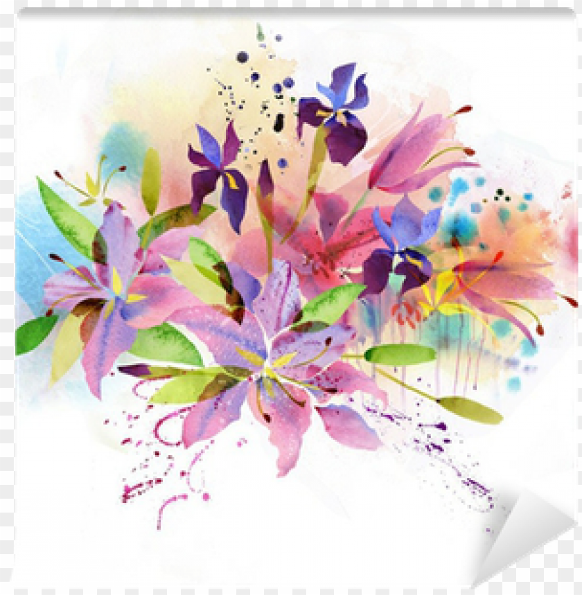 Floral Background With Watercolor Flowers Wall Mural Acuarela Flores Vintage Png Image With Transparent Background Toppng