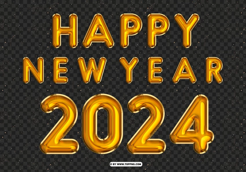 Free download HD PNG happy new year 2024 yellow gold balloon png TOPpng