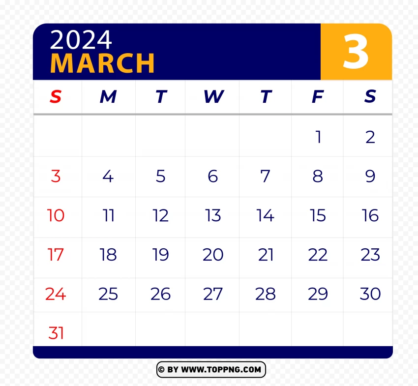 Free download HD PNG march 2024 calendar page template png