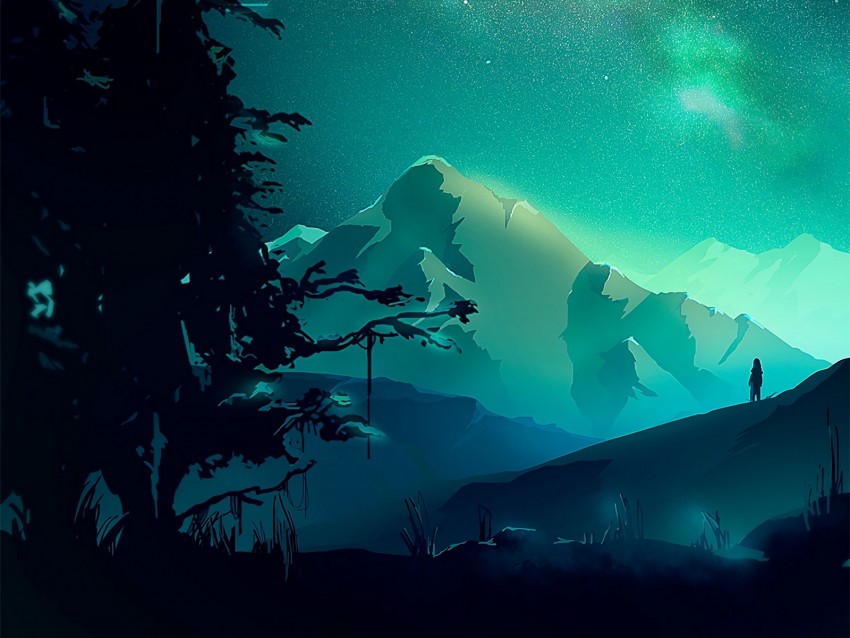 Netural Rising Time Background Free download | HD PNG mountains night northern lights landscape art 4k ...