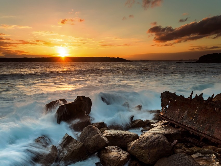 Free download | HD PNG ocean surf waves stones sunset 4k wallpaper | TOPpng