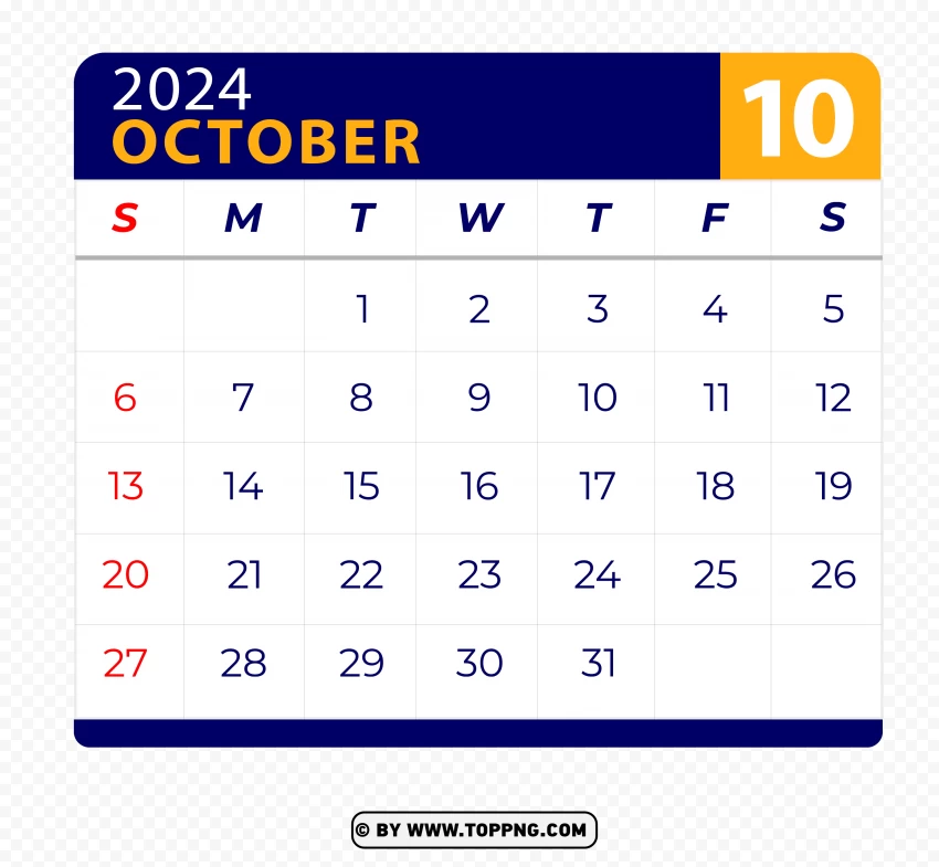 Free download | HD PNG october 2024 calendar vector page with hd ...