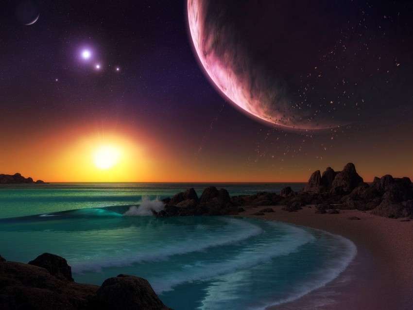 Free download | HD PNG planet sea surf sunset art rocks 4k wallpaper ...