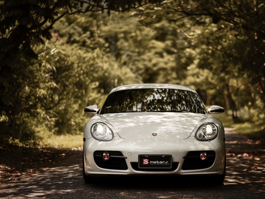 porsche cayman s, porsche, car, white, front view background