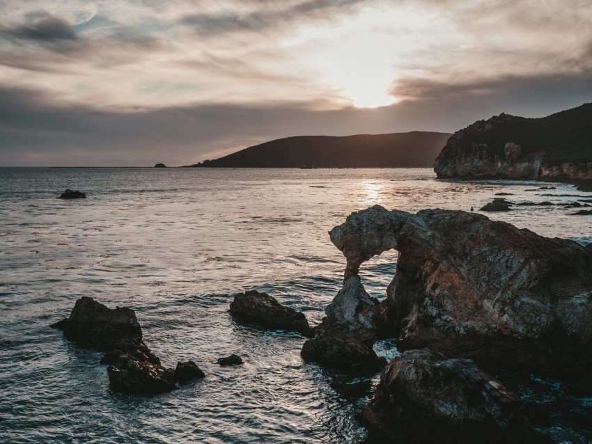 Free download | HD PNG rocks sea sunset sky horizon 4k wallpaper | TOPpng