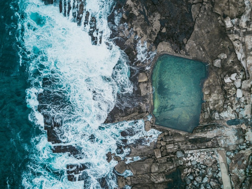 Free download | HD PNG sea coast aerial view stones rocks waves pool 4k ...
