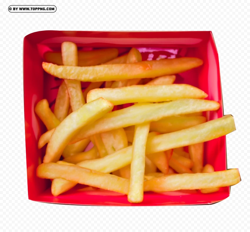 Free download HD PNG transparent red kraft box delicious french fries top view in hd clarity