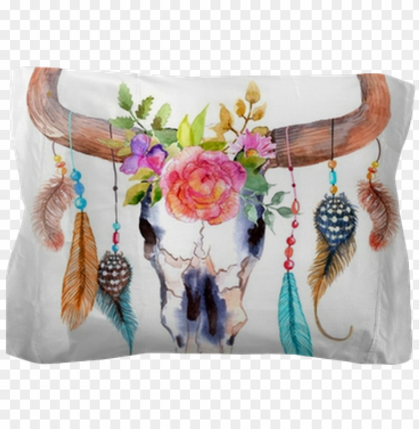 Free download | HD PNG watercolor bull skull with flowers and feathers ...
