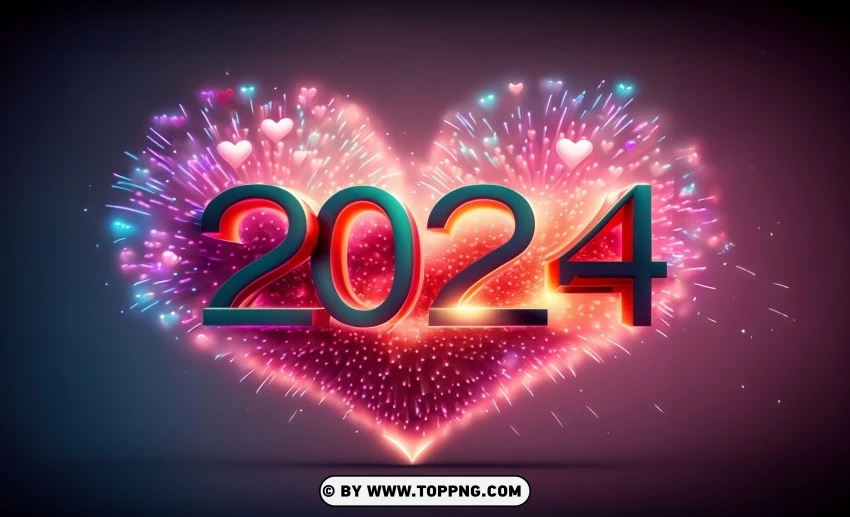 Free download HD PNG 2024 with heart fireworks background