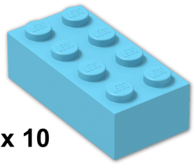LEGO New Lot of 10 Medium Azure 2x2 Plate Pieces