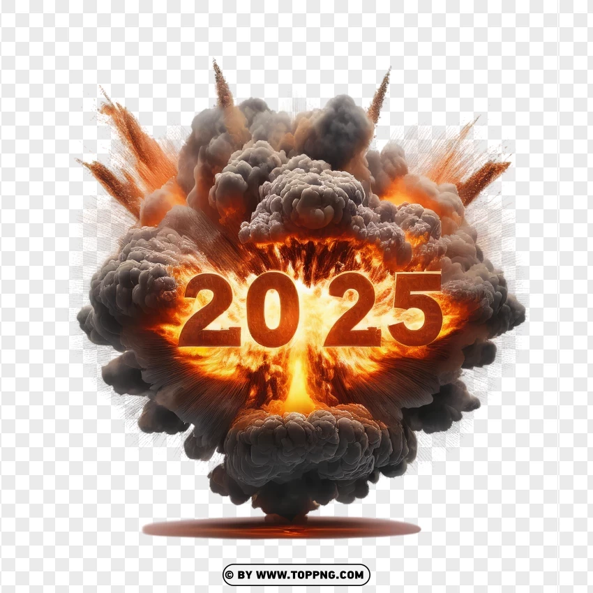 Intense 2025 Fireball Explosion With Mushroom Cloud PNG Transparent Background