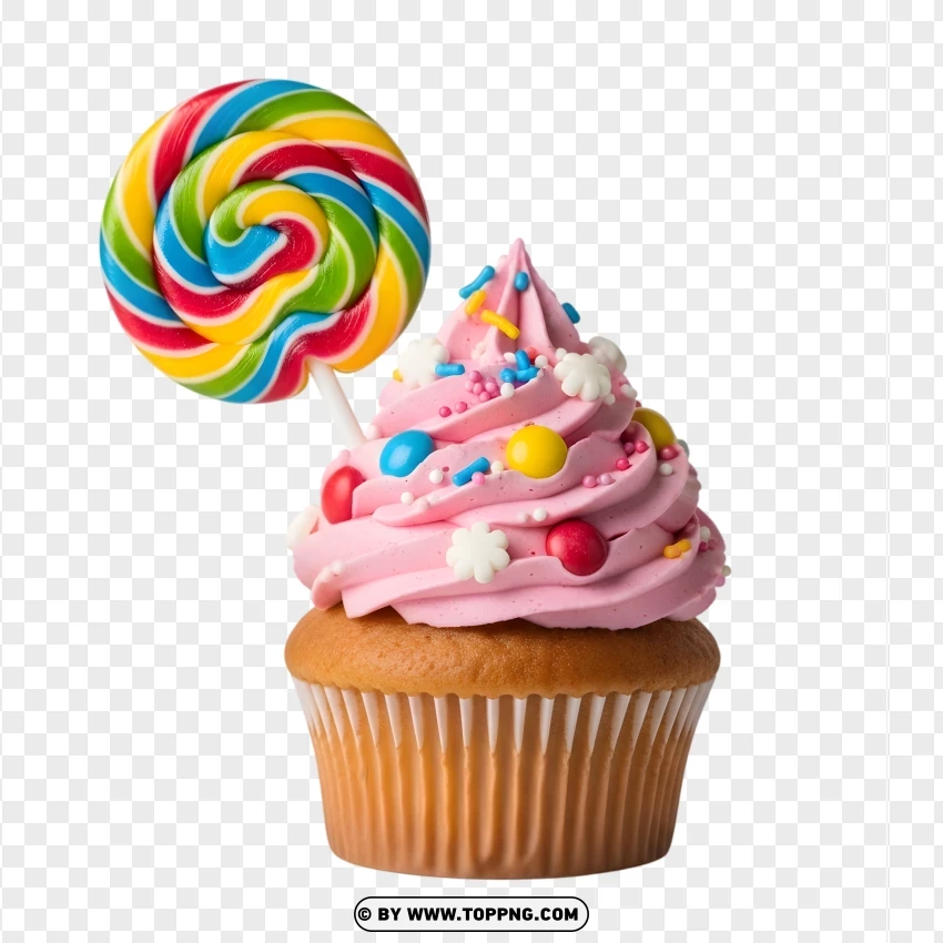 Rainbow Candy Cupcake With Sprinkles PNG Transparent Background