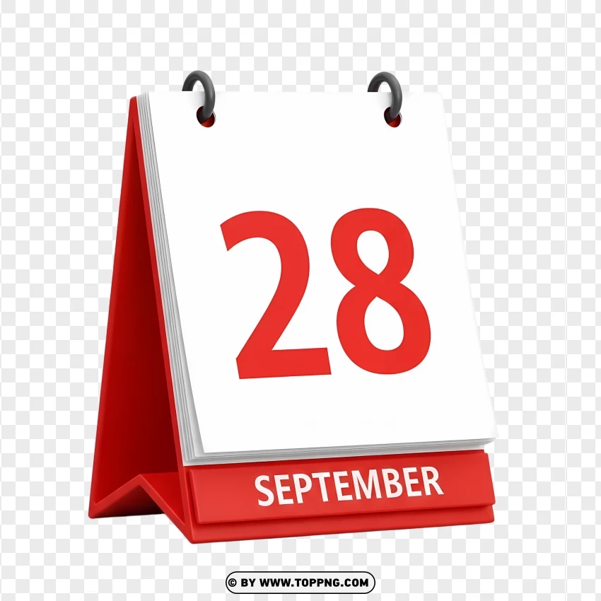 28 September Stylish Red 3d Desk Calendar Icon PNG Transparent Background