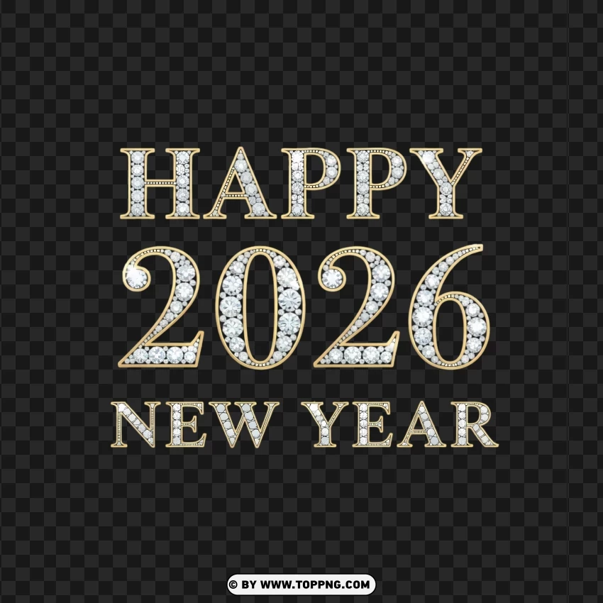 Gold Elegant Happy 2026 New Year Typography PNG Transparent Background