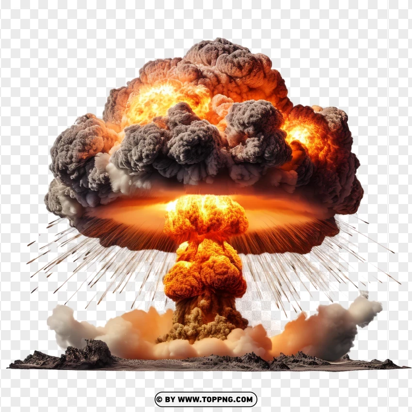 Massive Atomic Blast With Mushroom Cloud And Fire PNG Transparent Background