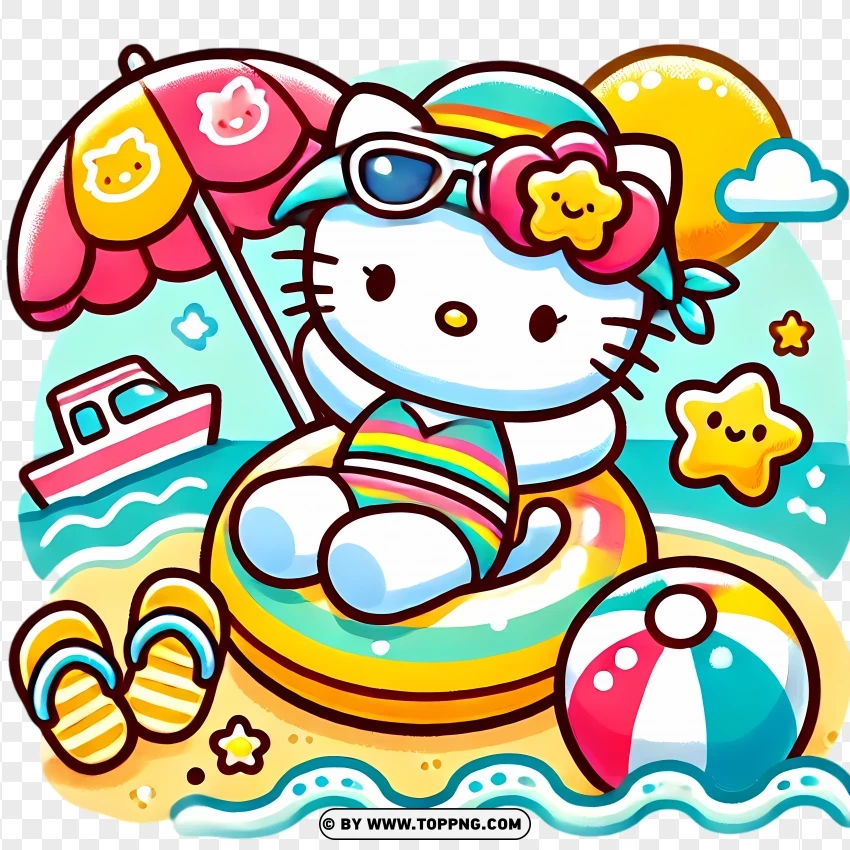 Hello Kitty Beach Day Illustration PNG Transparent Background