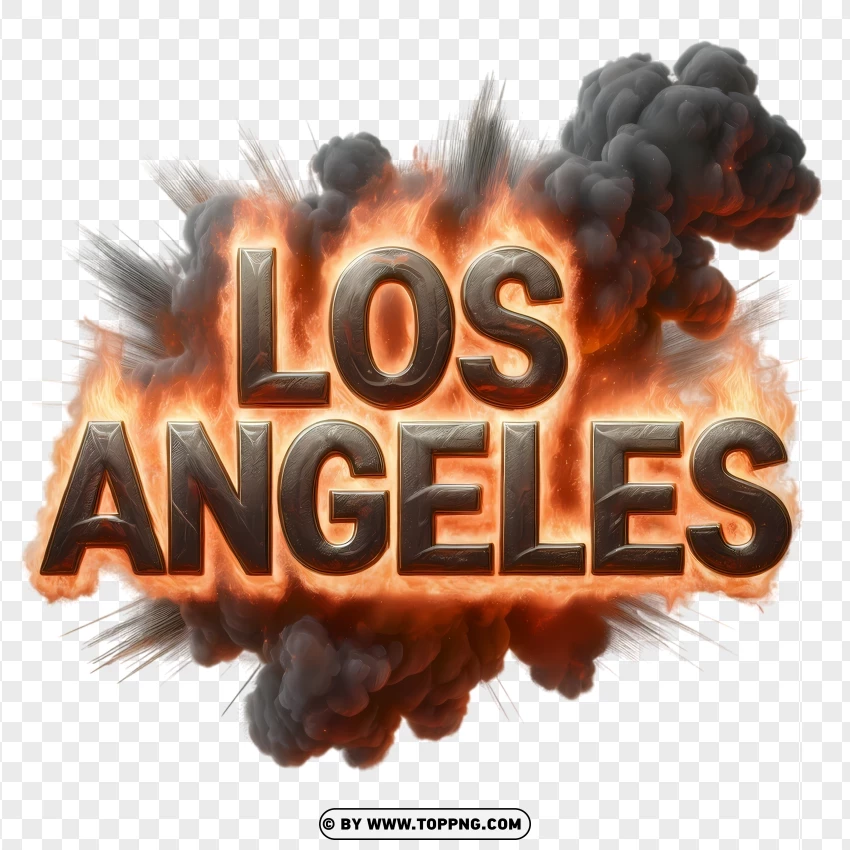 Los Angeles Text With Explosions And Smoke PNG Transparent Background