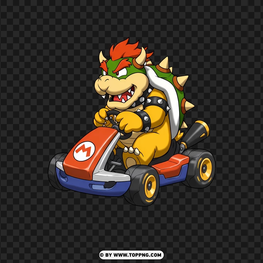 Mini Bowser Driving Kart PNG Transparent Background