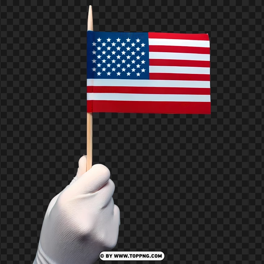 Gloved Hand Holding A Small Us Flag PNG Transparent Background