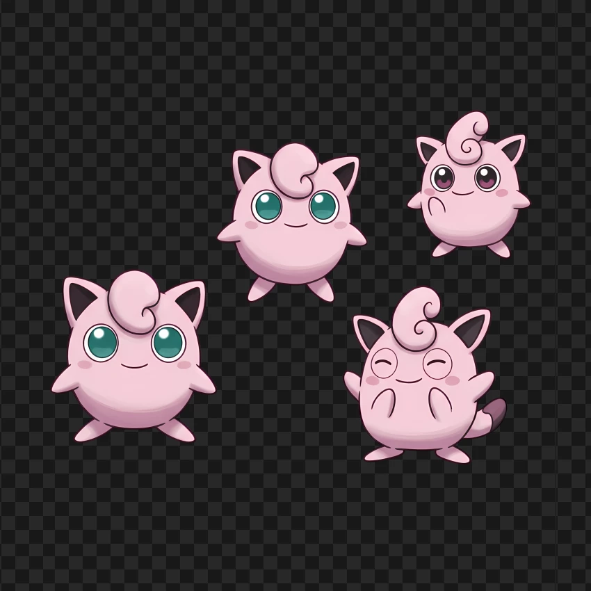 Jigglypuff Cute Expressions Set PNG Transparent Background