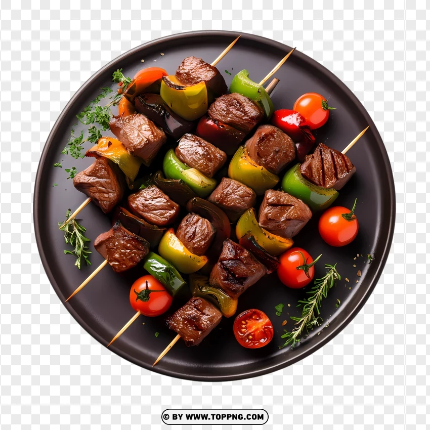 Colorful Veggie And Meat Kebabs On Grill PNG Transparent Background